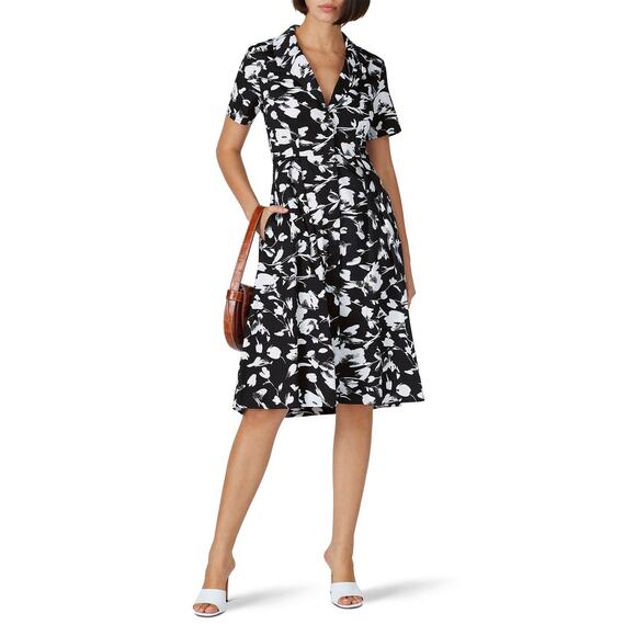 JASON WU Black White Brushstroke Floral 100% Cotton Button Placket Dress Size 2 - Picture 1 of 13